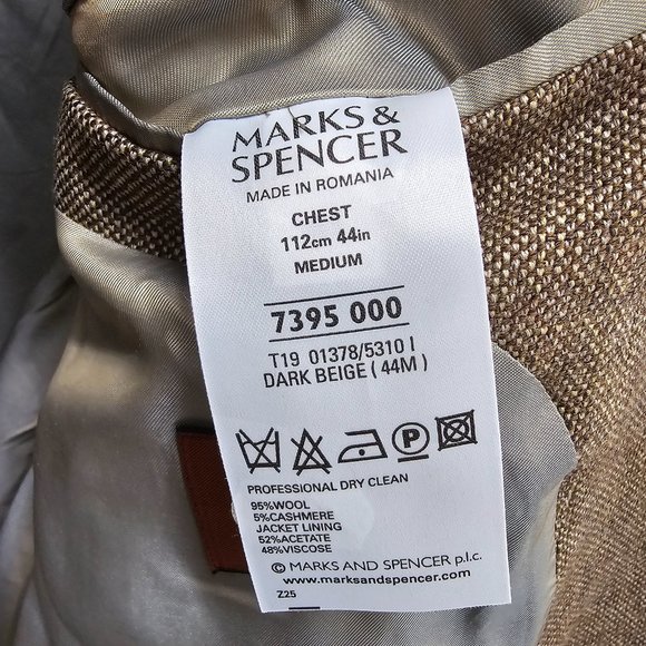 Mark & Spencer 44R Brown Solid 3-Button Sport Coat Blazer Jacket V337 - Picture 11 of 11